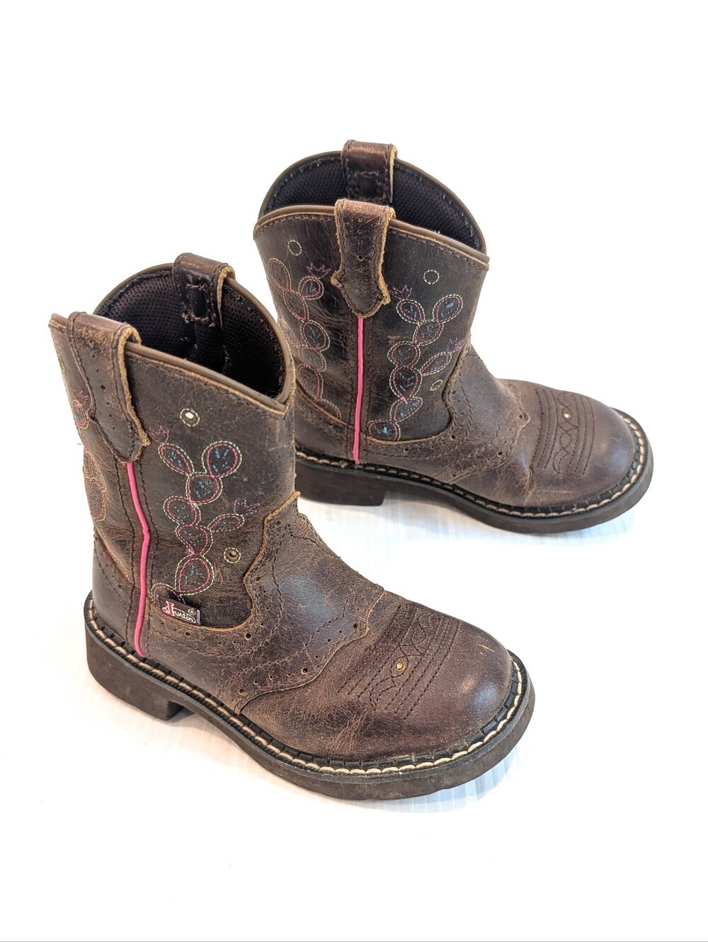 Kids Brown Western Cowboy Boots with Pink Accents